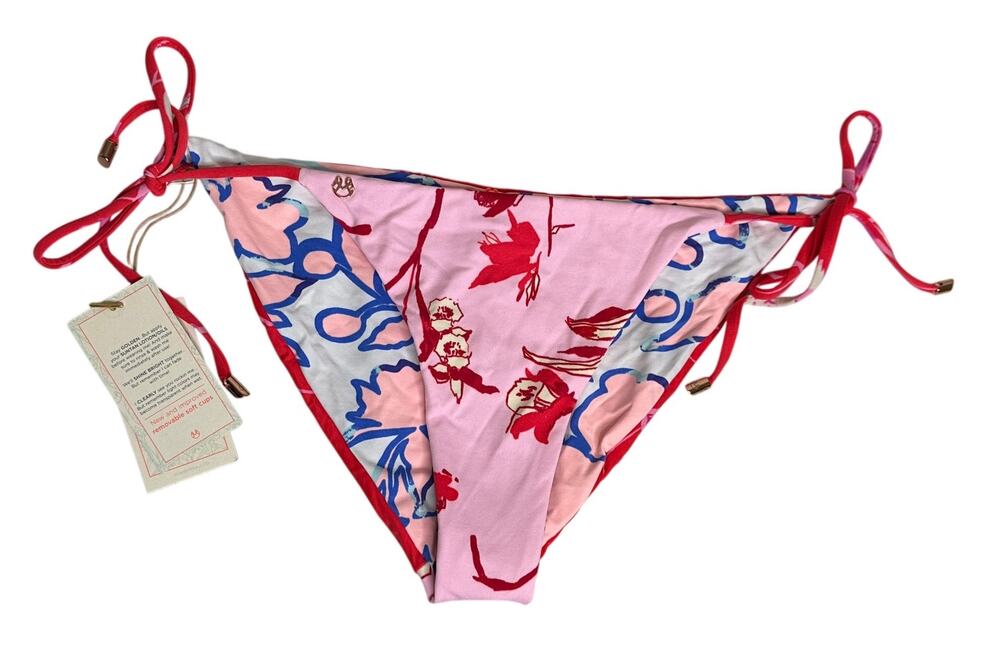 Maaji NWT Reversible Bikini Bottom Large L Pink Floral Blue Colombia Swim Rare
